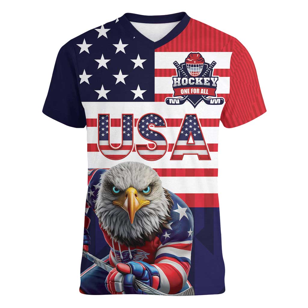 United States Ice Hockey Custom Women V-Neck T-Shirt Team USA One For All