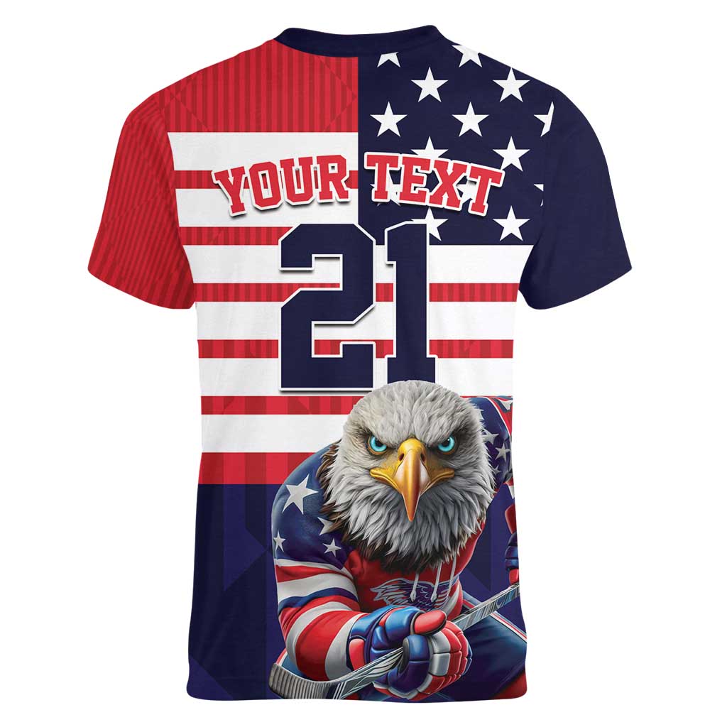 United States Ice Hockey Custom Women V-Neck T-Shirt Team USA One For All