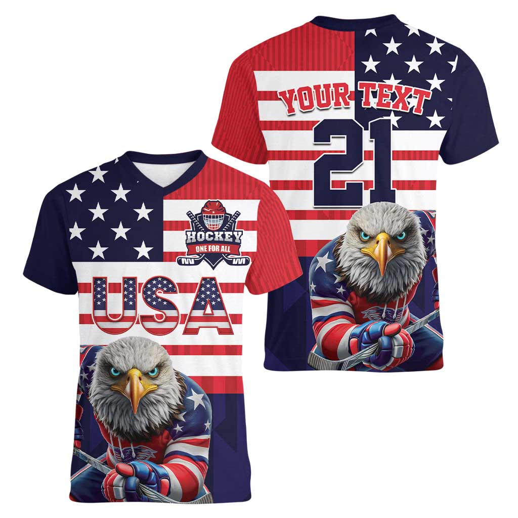 United States Ice Hockey Custom Women V-Neck T-Shirt Team USA One For All