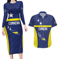 Personalized Curacao Sailboat Couples Matching Long Sleeve Bodycon Dress and Hawaiian Shirt Tropical Beach Sunset