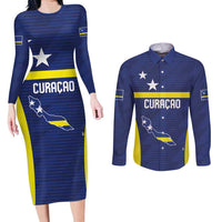 Personalized Curacao Sailboat Couples Matching Long Sleeve Bodycon Dress and Long Sleeve Button Shirt Tropical Beach Sunset