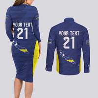 Personalized Curacao Sailboat Couples Matching Long Sleeve Bodycon Dress and Long Sleeve Button Shirt Tropical Beach Sunset