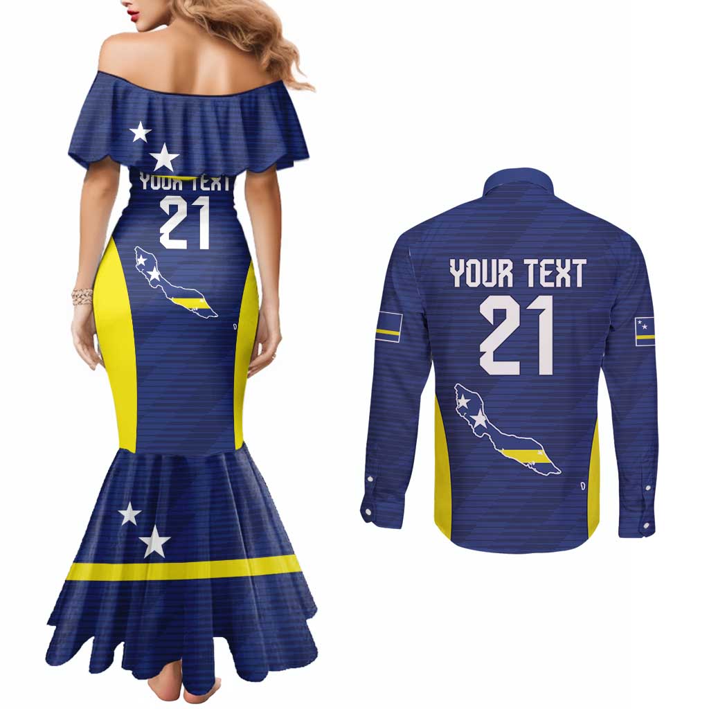 Personalized Curacao Sailboat Couples Matching Mermaid Dress and Long Sleeve Button Shirt Tropical Beach Sunset
