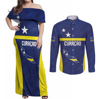 Personalized Curacao Sailboat Couples Matching Off Shoulder Maxi Dress and Long Sleeve Button Shirt Tropical Beach Sunset