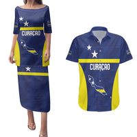 Personalized Curacao Sailboat Couples Matching Puletasi and Hawaiian Shirt Tropical Beach Sunset