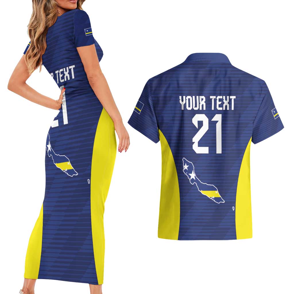 Personalized Curacao Sailboat Couples Matching Short Sleeve Bodycon Dress and Hawaiian Shirt Tropical Beach Sunset