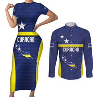 Personalized Curacao Sailboat Couples Matching Short Sleeve Bodycon Dress and Long Sleeve Button Shirt Tropical Beach Sunset