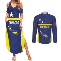 Personalized Curacao Sailboat Couples Matching Summer Maxi Dress and Long Sleeve Button Shirt Tropical Beach Sunset