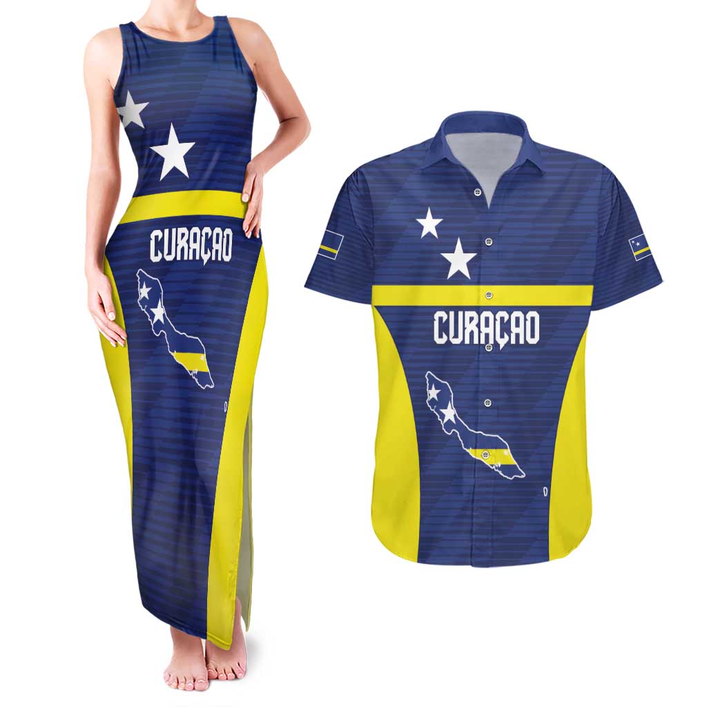 Personalized Curacao Sailboat Couples Matching Tank Maxi Dress and Hawaiian Shirt Tropical Beach Sunset