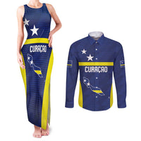 Personalized Curacao Sailboat Couples Matching Tank Maxi Dress and Long Sleeve Button Shirt Tropical Beach Sunset