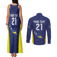Personalized Curacao Sailboat Couples Matching Tank Maxi Dress and Long Sleeve Button Shirt Tropical Beach Sunset