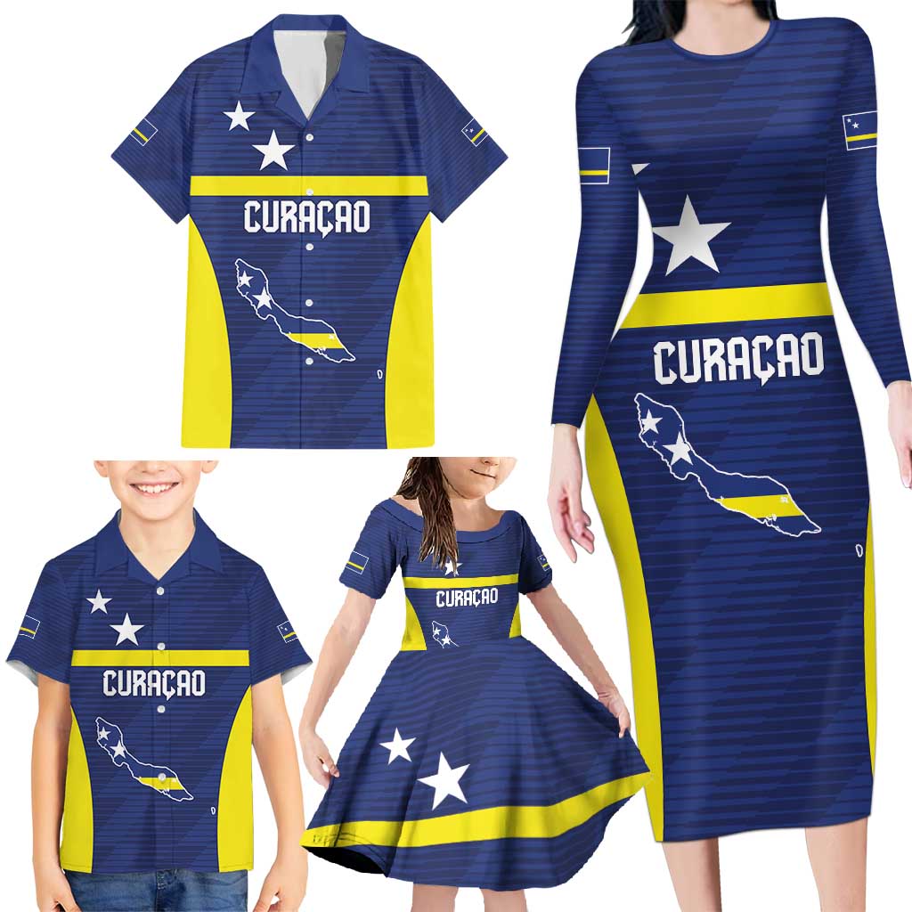 Personalized Curacao Sailboat Family Matching Long Sleeve Bodycon Dress and Hawaiian Shirt Tropical Beach Sunset