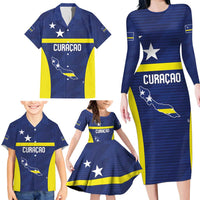 Personalized Curacao Sailboat Family Matching Long Sleeve Bodycon Dress and Hawaiian Shirt Tropical Beach Sunset