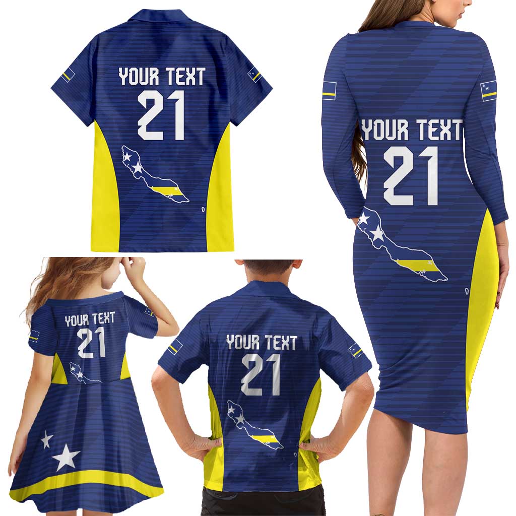 Personalized Curacao Sailboat Family Matching Long Sleeve Bodycon Dress and Hawaiian Shirt Tropical Beach Sunset