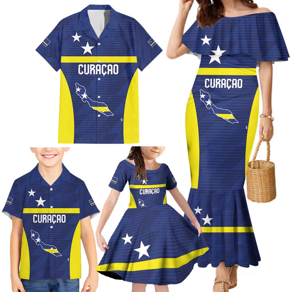 Personalized Curacao Sailboat Family Matching Mermaid Dress and Hawaiian Shirt Tropical Beach Sunset