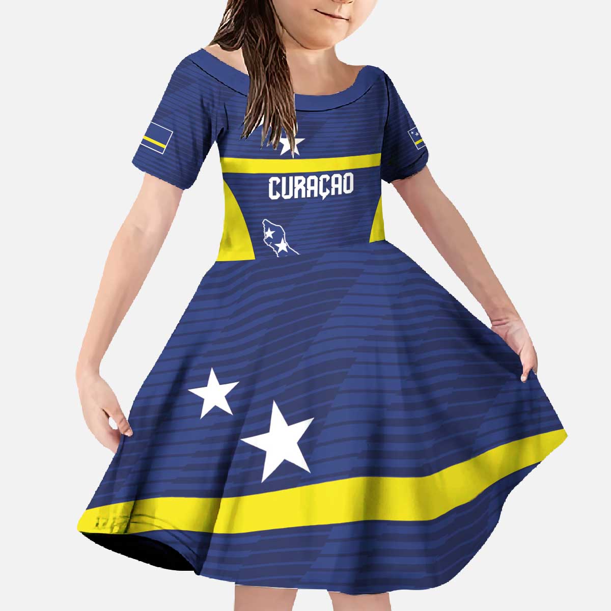 Personalized Curacao Sailboat Family Matching Off The Shoulder Long Sleeve Dress and Hawaiian Shirt Tropical Beach Sunset