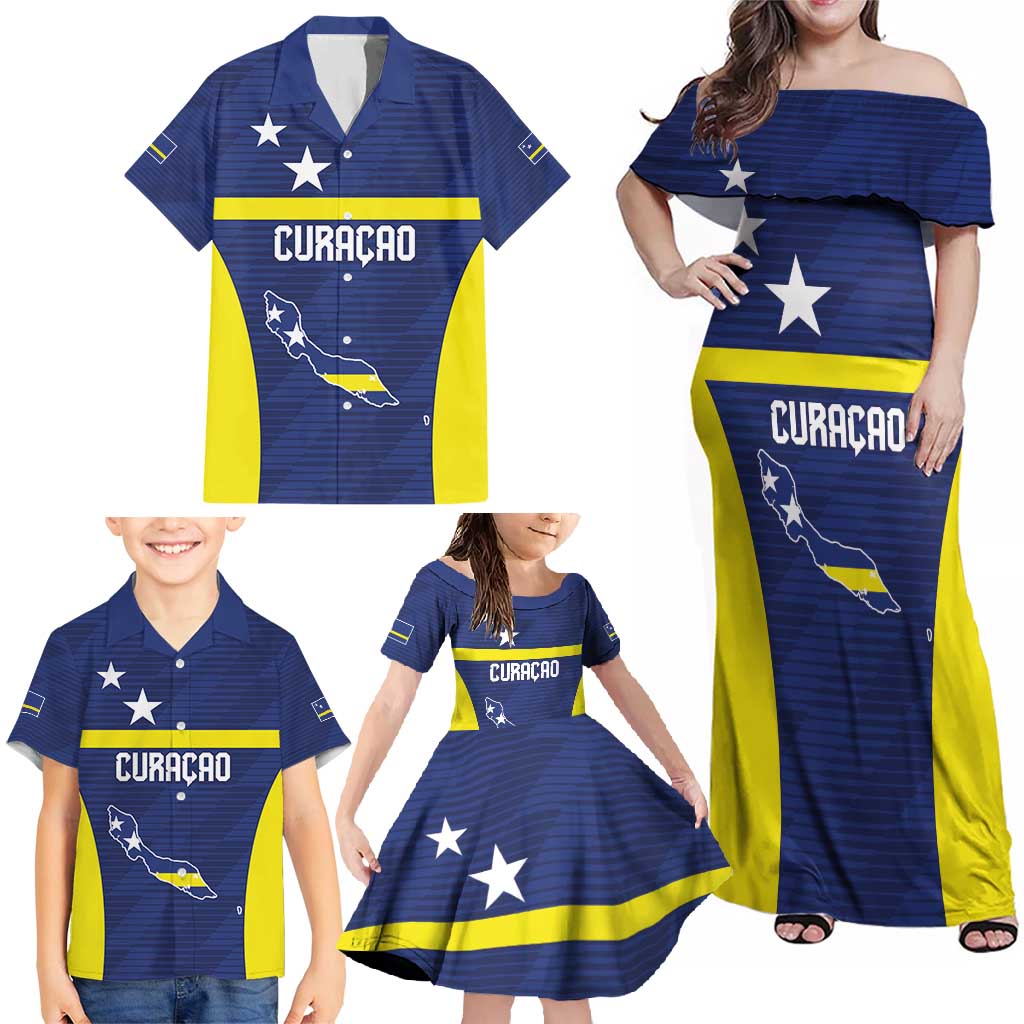 Personalized Curacao Sailboat Family Matching Off Shoulder Maxi Dress and Hawaiian Shirt Tropical Beach Sunset