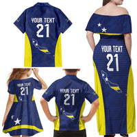 Personalized Curacao Sailboat Family Matching Off Shoulder Maxi Dress and Hawaiian Shirt Tropical Beach Sunset