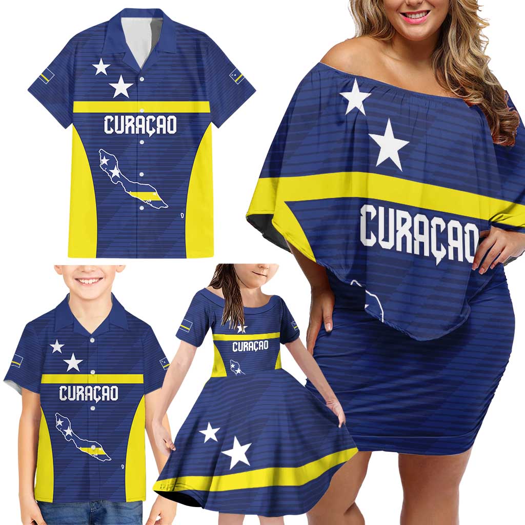 Personalized Curacao Sailboat Family Matching Off Shoulder Short Dress and Hawaiian Shirt Tropical Beach Sunset