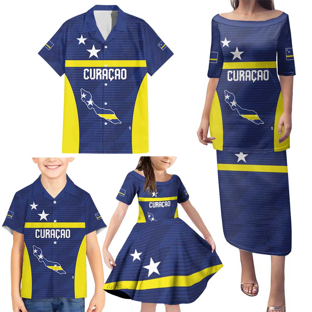 Personalized Curacao Sailboat Family Matching Puletasi and Hawaiian Shirt Tropical Beach Sunset