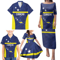 Personalized Curacao Sailboat Family Matching Puletasi and Hawaiian Shirt Tropical Beach Sunset