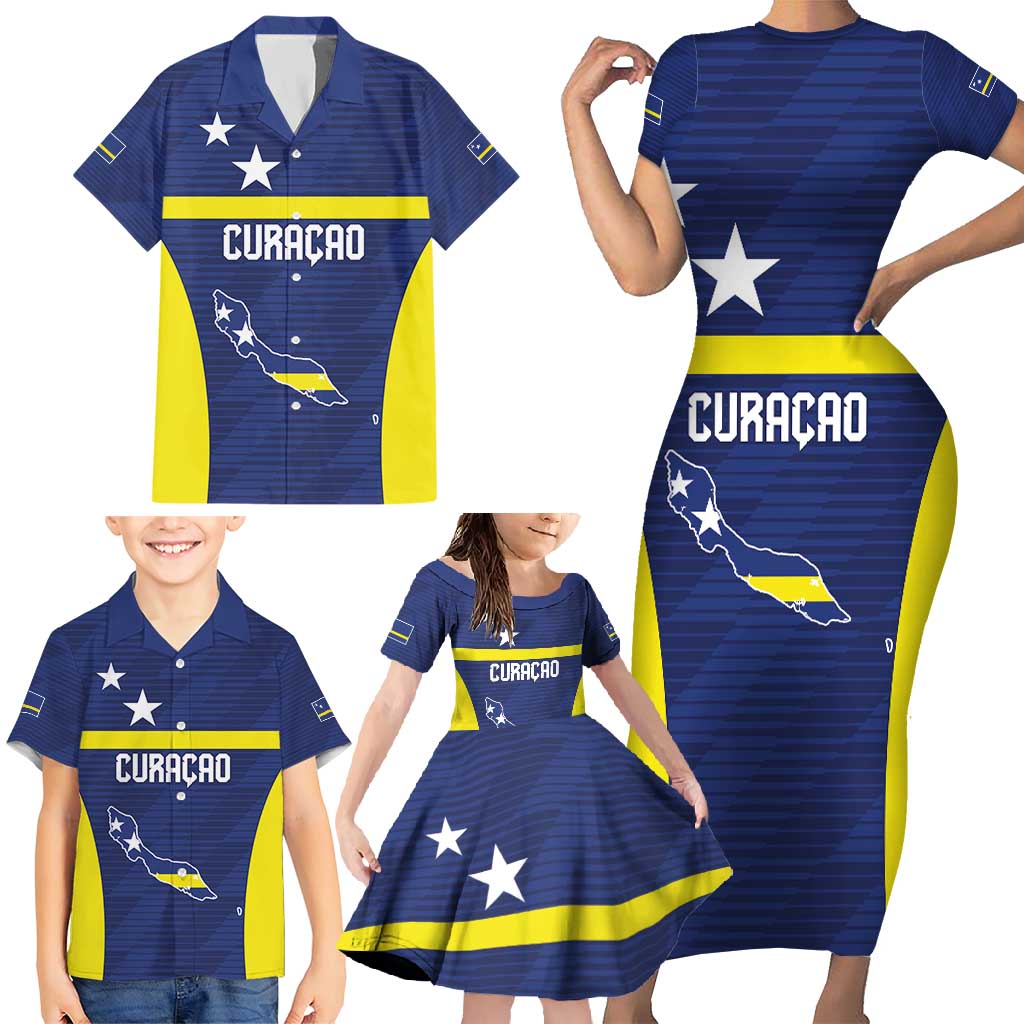 Personalized Curacao Sailboat Family Matching Short Sleeve Bodycon Dress and Hawaiian Shirt Tropical Beach Sunset