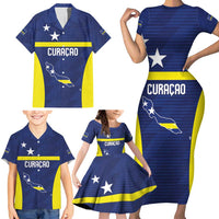 Personalized Curacao Sailboat Family Matching Short Sleeve Bodycon Dress and Hawaiian Shirt Tropical Beach Sunset