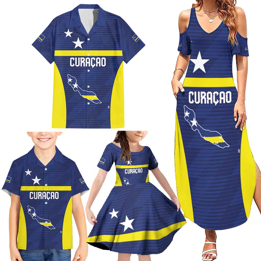 Personalized Curacao Sailboat Family Matching Summer Maxi Dress and Hawaiian Shirt Tropical Beach Sunset