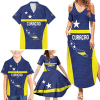 Personalized Curacao Sailboat Family Matching Summer Maxi Dress and Hawaiian Shirt Tropical Beach Sunset