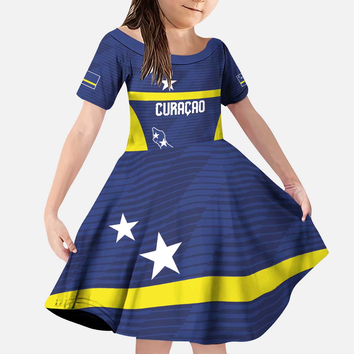 Personalized Curacao Sailboat Kid Short Sleeve Dress Tropical Beach Sunset