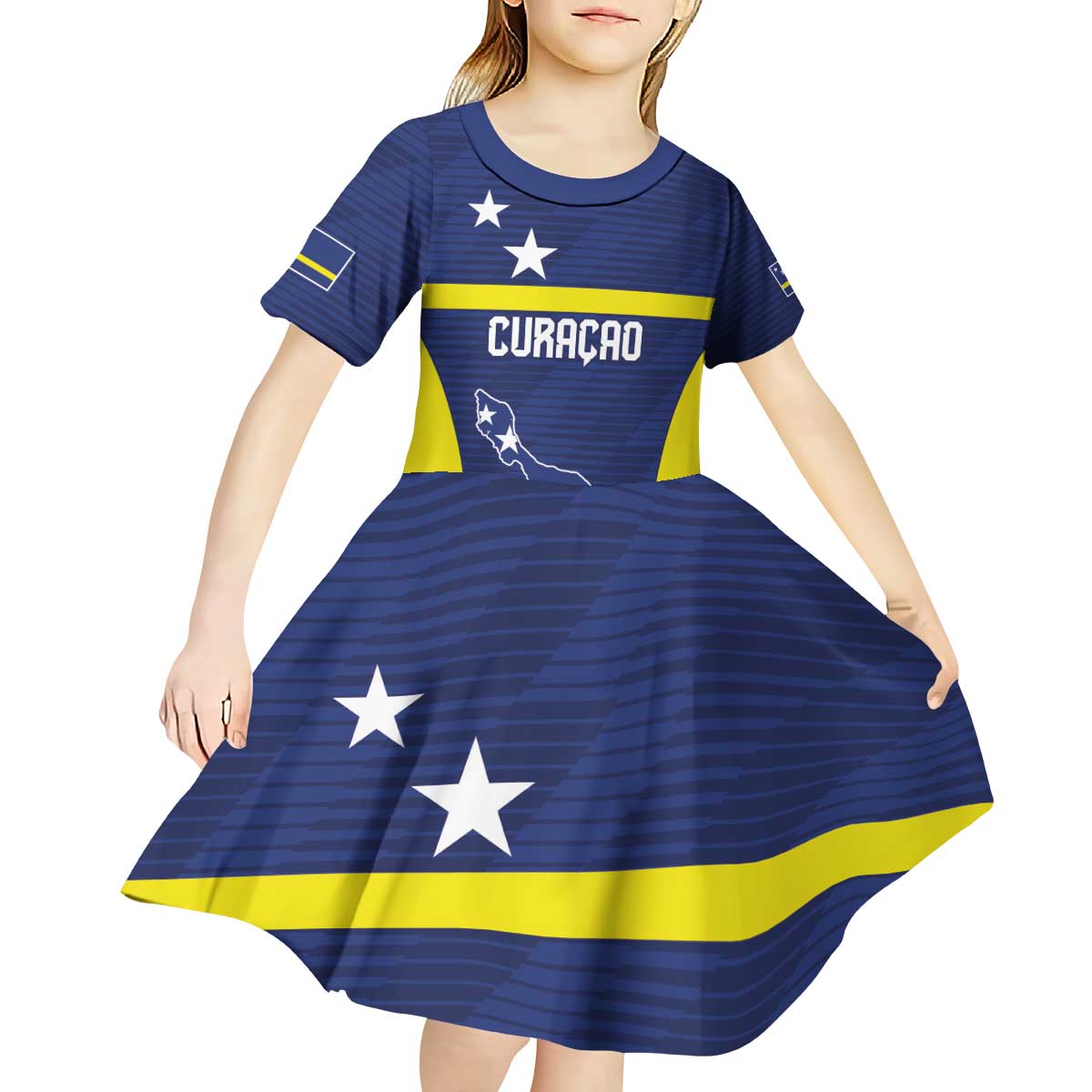 Personalized Curacao Sailboat Kid Short Sleeve Dress Tropical Beach Sunset