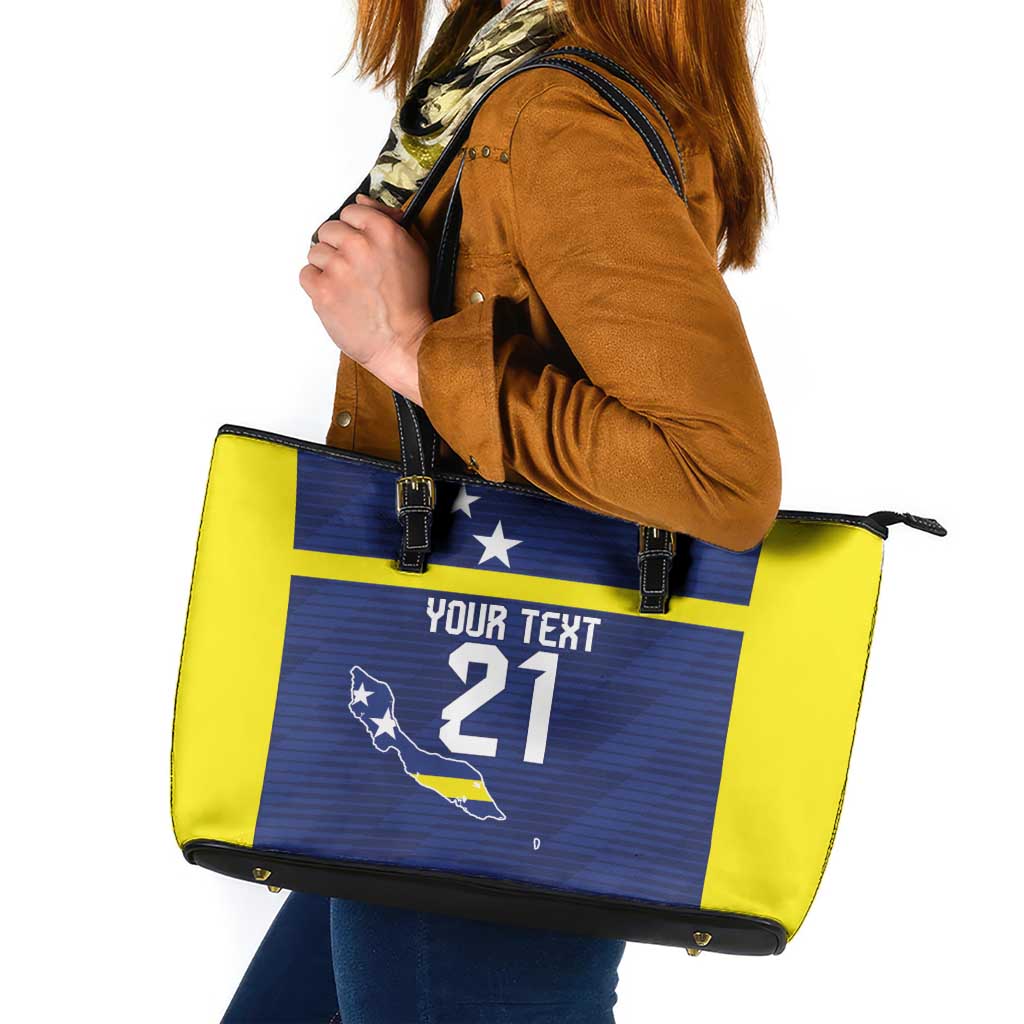 Personalized Curacao Sailboat Leather Tote Bag Tropical Beach Sunset