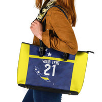 Personalized Curacao Sailboat Leather Tote Bag Tropical Beach Sunset