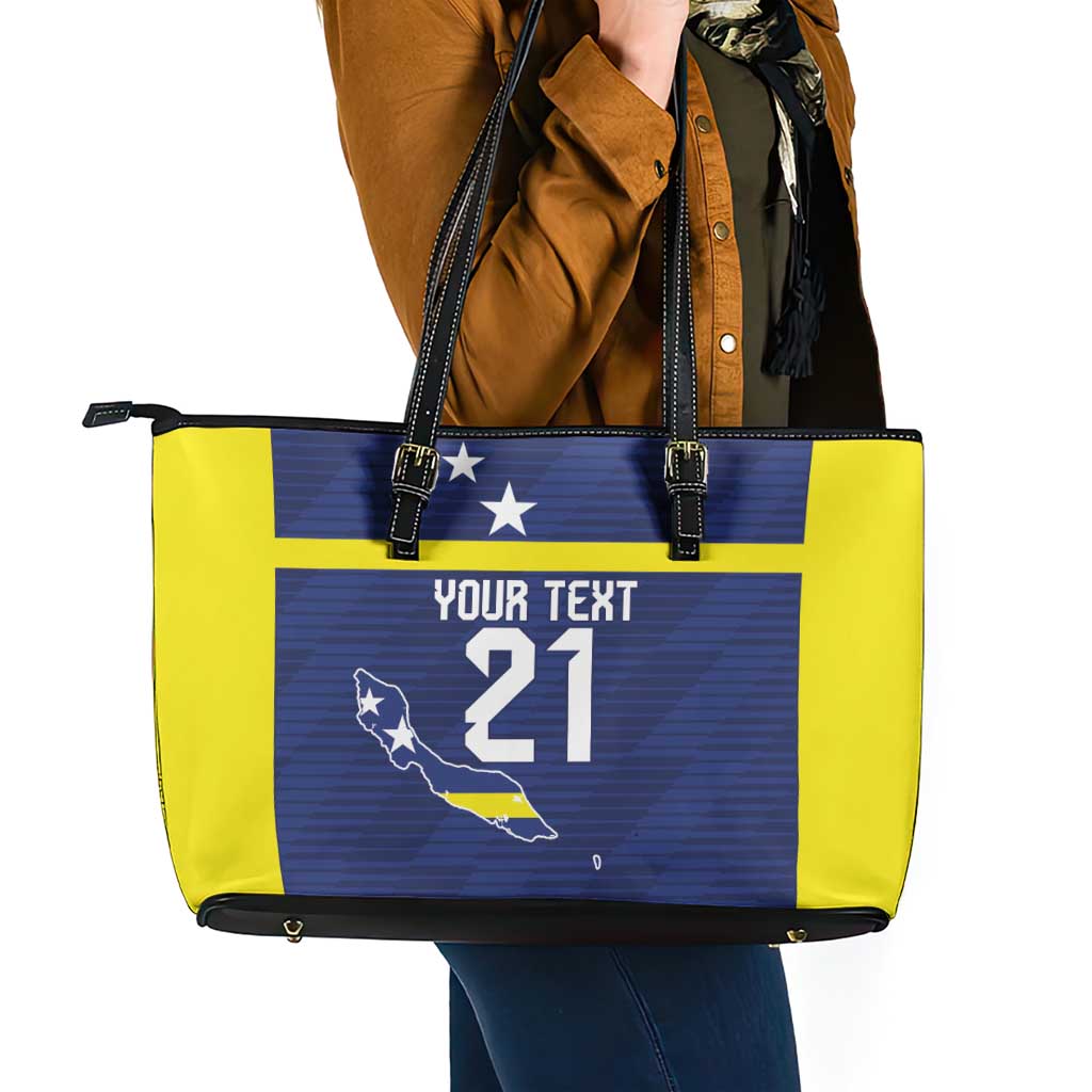 Personalized Curacao Sailboat Leather Tote Bag Tropical Beach Sunset