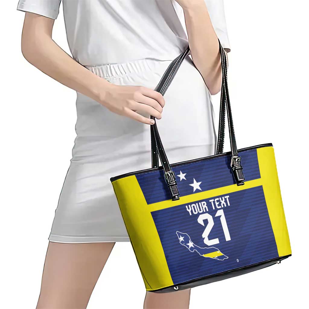 Personalized Curacao Sailboat Leather Tote Bag Tropical Beach Sunset