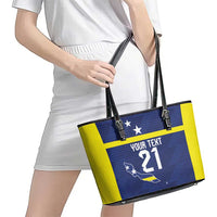 Personalized Curacao Sailboat Leather Tote Bag Tropical Beach Sunset