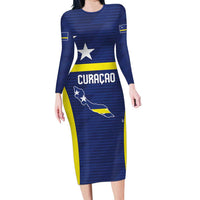 Personalized Curacao Sailboat Long Sleeve Bodycon Dress Tropical Beach Sunset