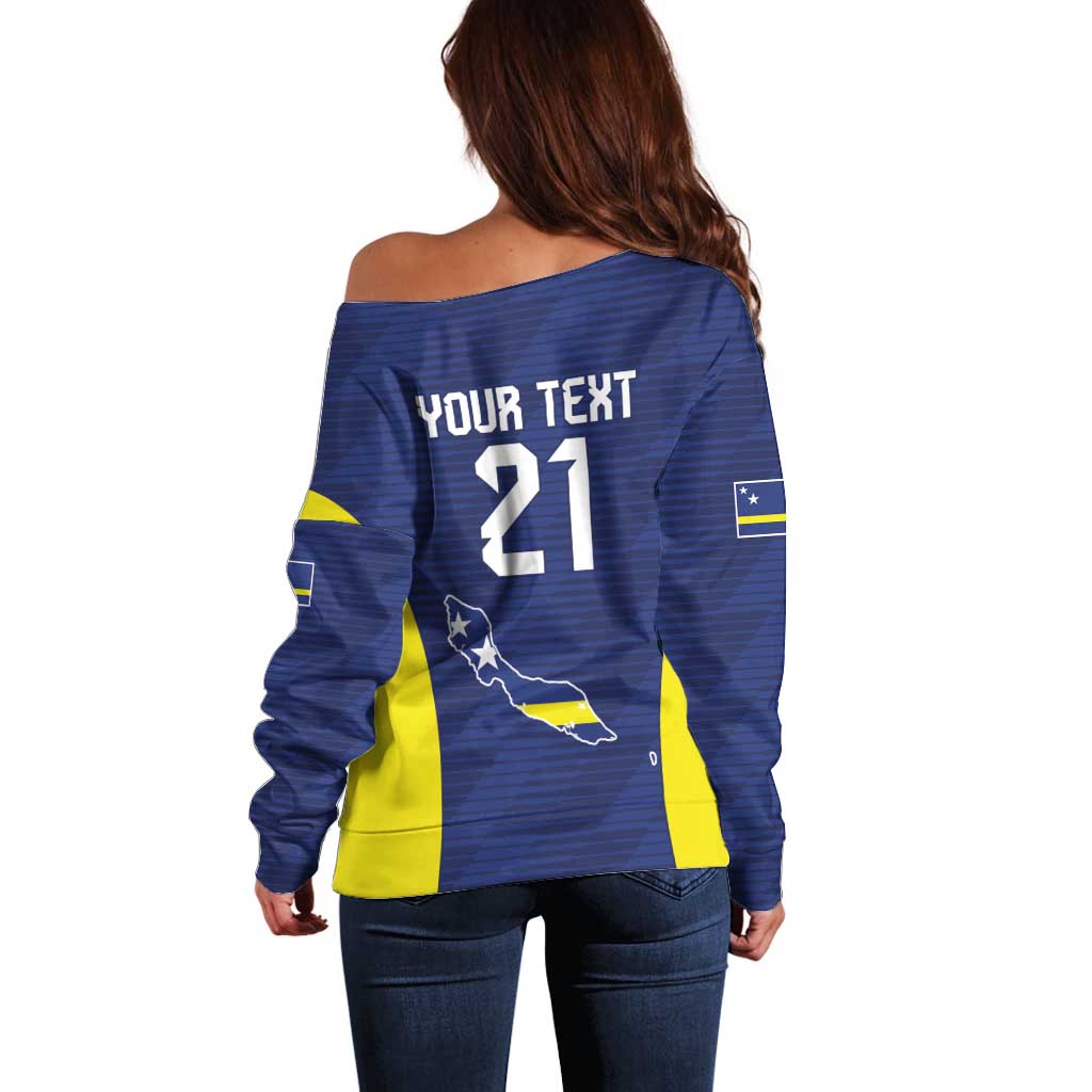 Personalized Curacao Sailboat Off Shoulder Sweater Tropical Beach Sunset