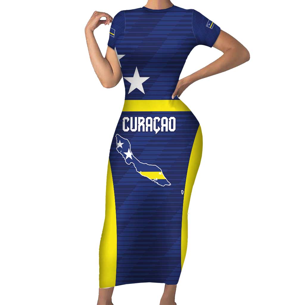 Personalized Curacao Sailboat Short Sleeve Bodycon Dress Tropical Beach Sunset