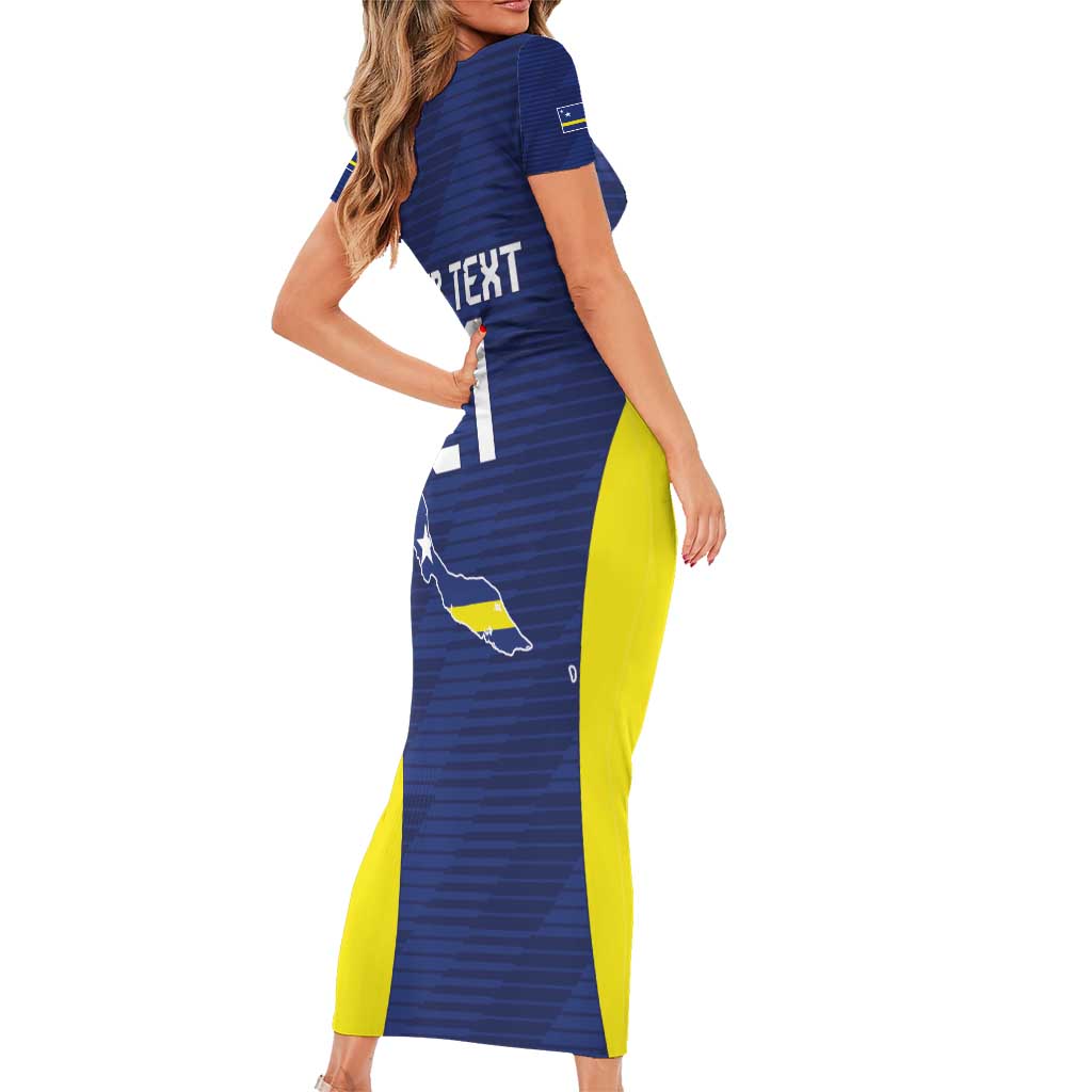 Personalized Curacao Sailboat Short Sleeve Bodycon Dress Tropical Beach Sunset