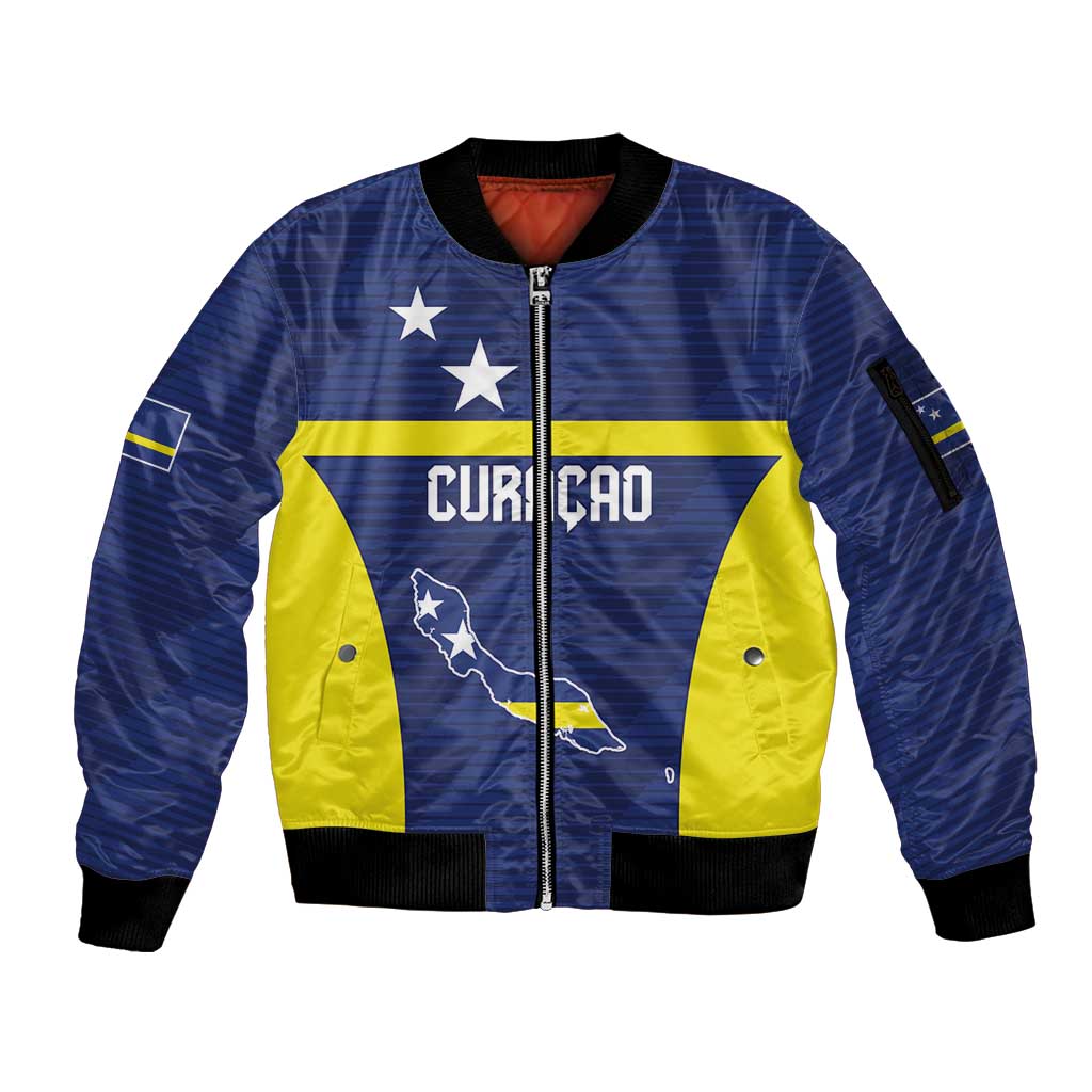 Personalized Curacao Sailboat Sleeve Zip Bomber Jacket Tropical Beach Sunset