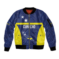 Personalized Curacao Sailboat Sleeve Zip Bomber Jacket Tropical Beach Sunset