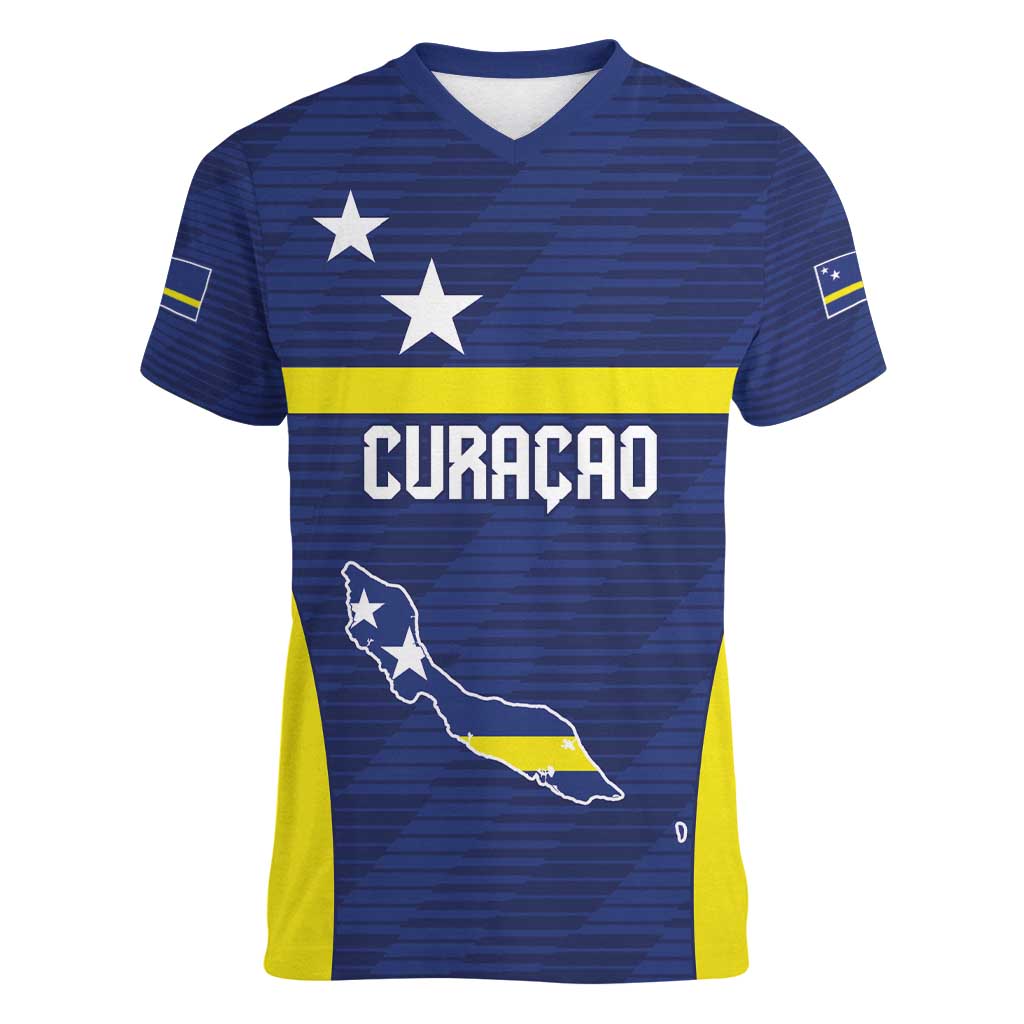 Personalized Curacao Sailboat Women V-Neck T-Shirt Tropical Beach Sunset