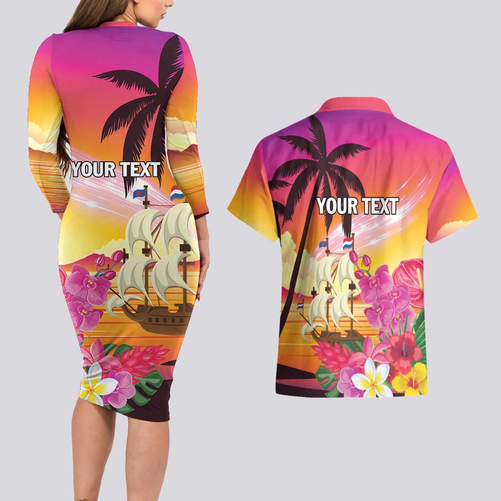 Curacao Football Custom Couples Matching Long Sleeve Bodycon Dress and Hawaiian Shirt Come On La Familia Azul