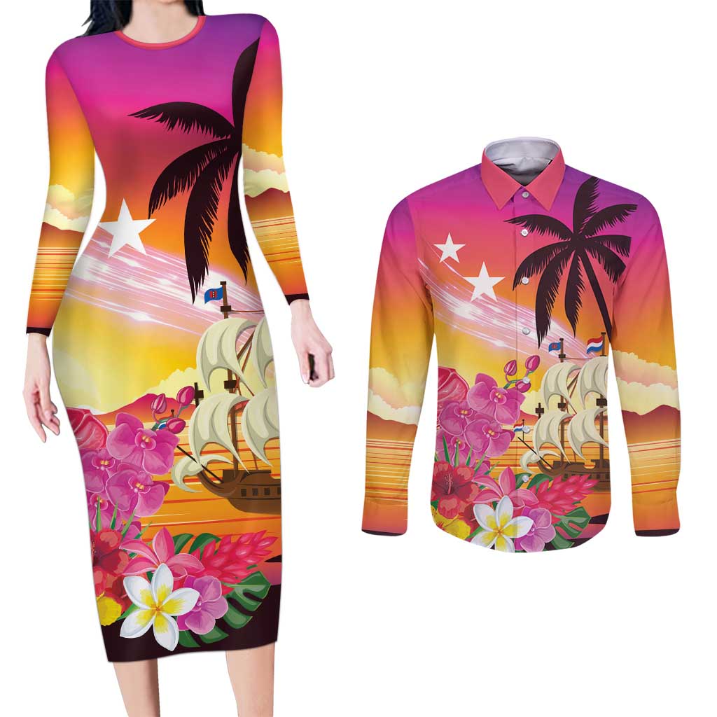 Curacao Football Custom Couples Matching Long Sleeve Bodycon Dress and Long Sleeve Button Shirt Come On La Familia Azul