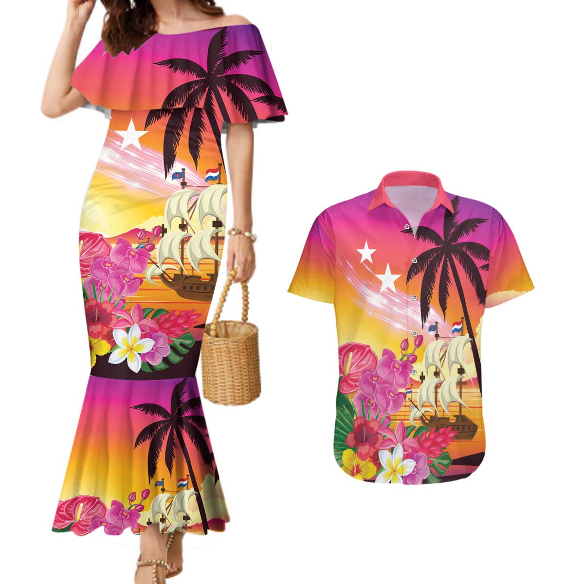 Curacao Football Custom Couples Matching Mermaid Dress and Hawaiian Shirt Come On La Familia Azul
