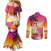 Curacao Football Custom Couples Matching Mermaid Dress and Long Sleeve Button Shirt Come On La Familia Azul
