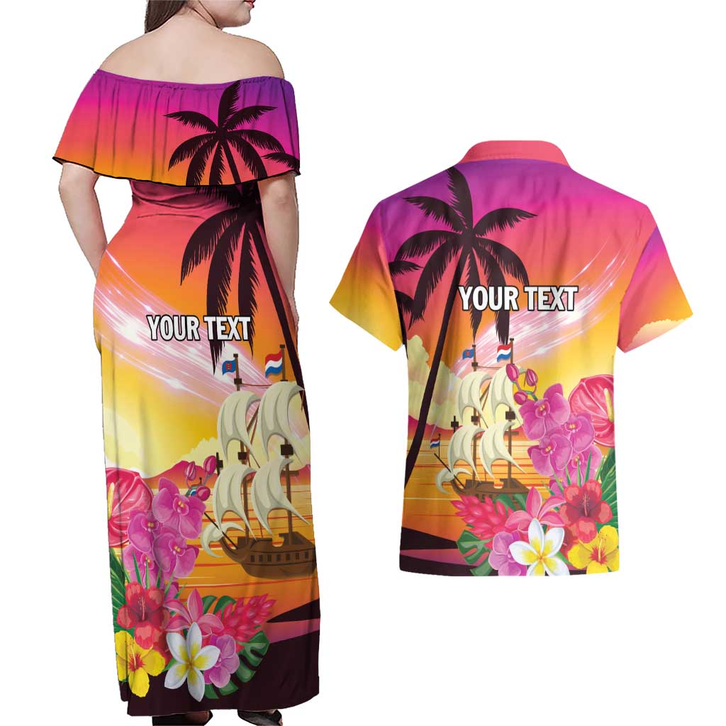 Curacao Football Custom Couples Matching Off Shoulder Maxi Dress and Hawaiian Shirt Come On La Familia Azul