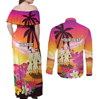 Curacao Football Custom Couples Matching Off Shoulder Maxi Dress and Long Sleeve Button Shirt Come On La Familia Azul