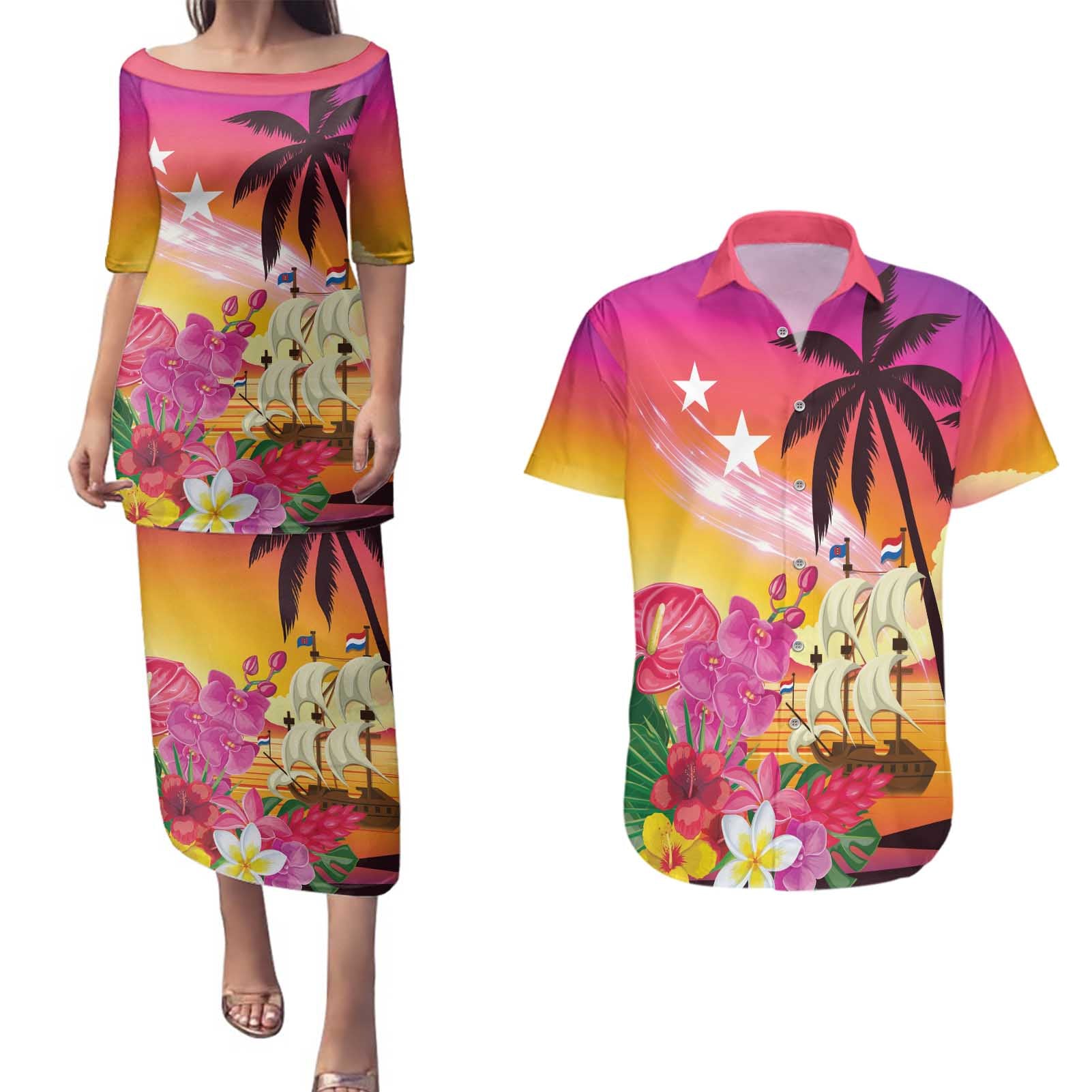 Curacao Football Custom Couples Matching Puletasi and Hawaiian Shirt Come On La Familia Azul